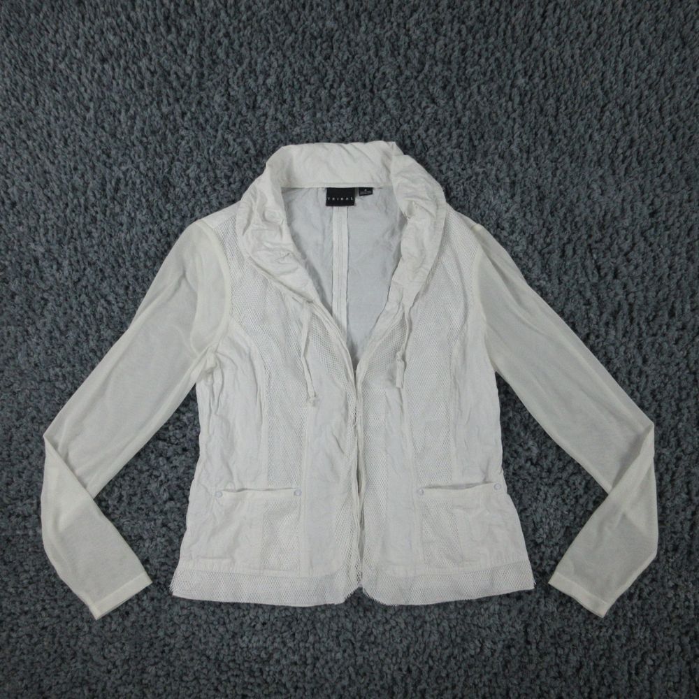 Tribal Jacket Womens 8 White Sheer Sleves Hook Closure '